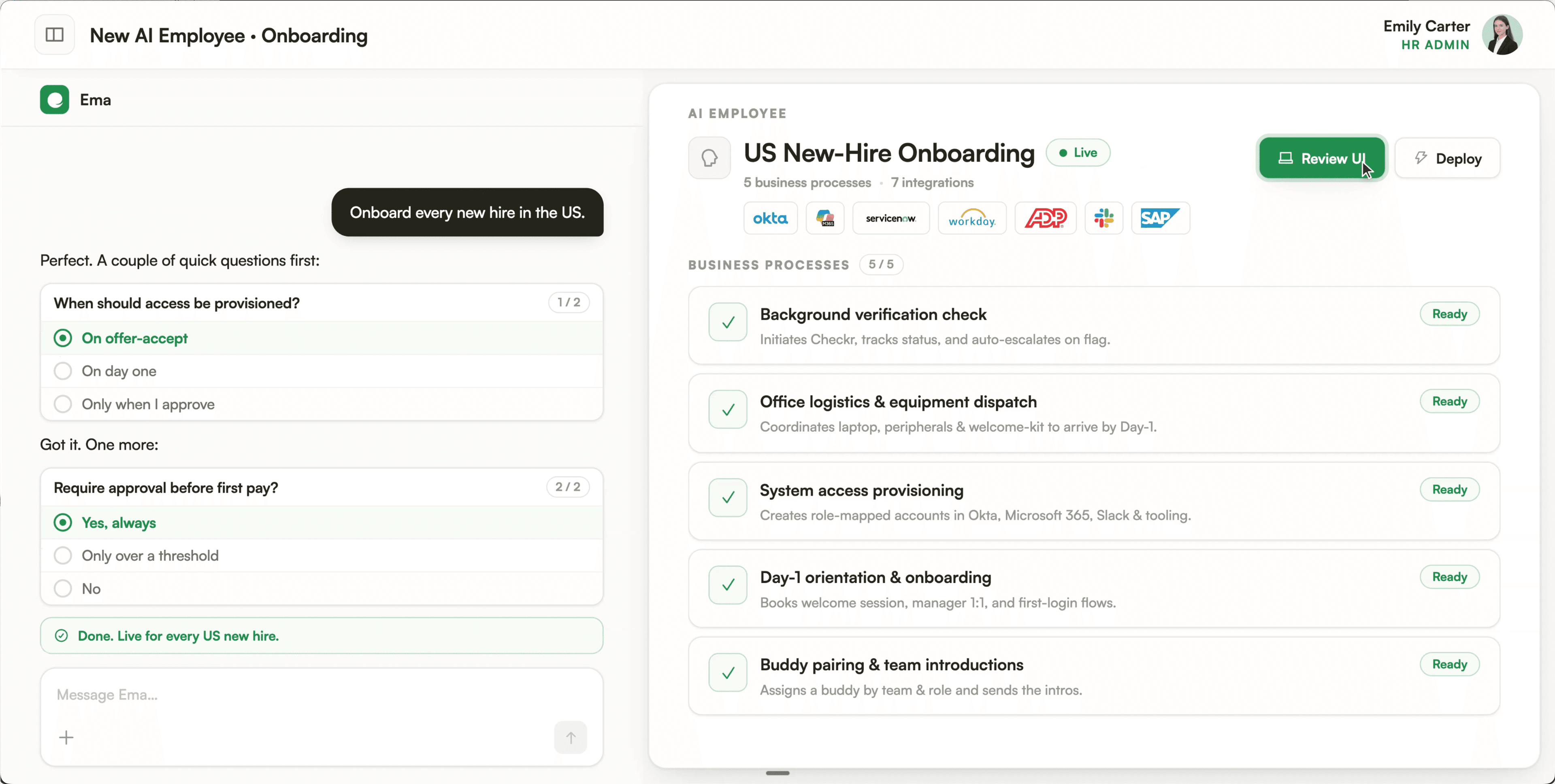 Ema product interface